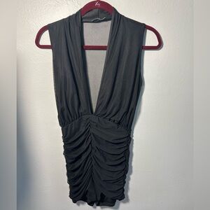 Black Ruched Deep V-Neck Women’s Romper